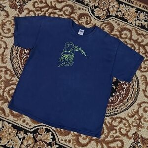 Band Tee New Pornographers Shirt Indie Tshirt Navy Blue Lime Green Y2K Shark